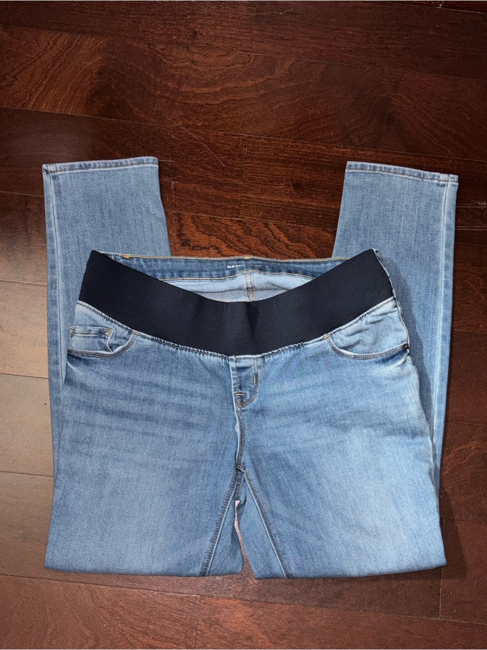 Old Navy Light Blue Maternity Jeans with Black Waistband